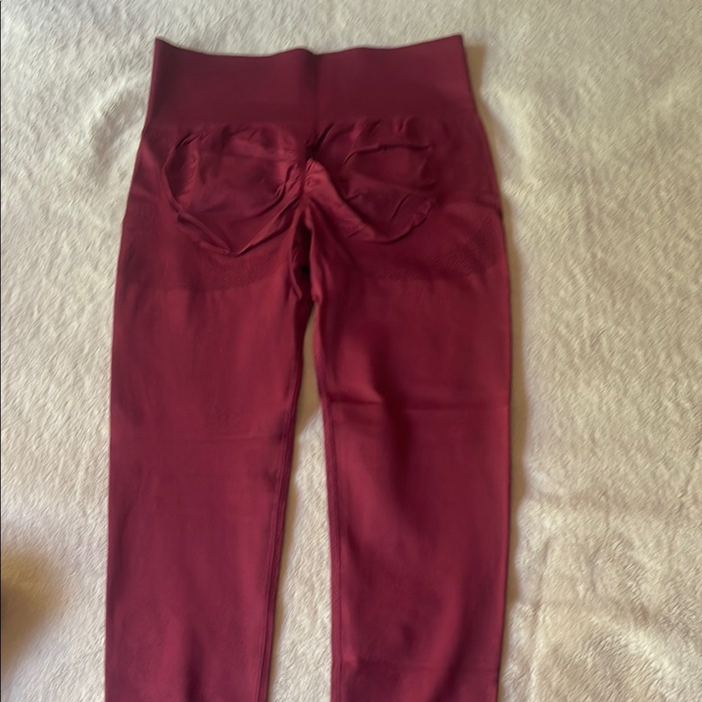 Red High-Rise Leggings with Gathered Detail
